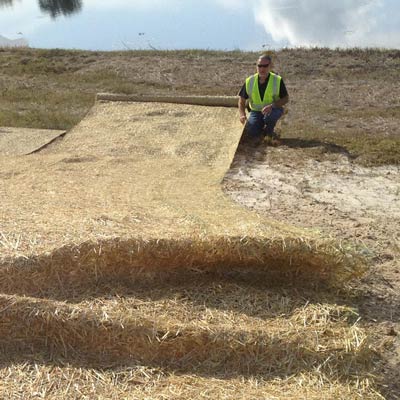 straw mats installed on a slope